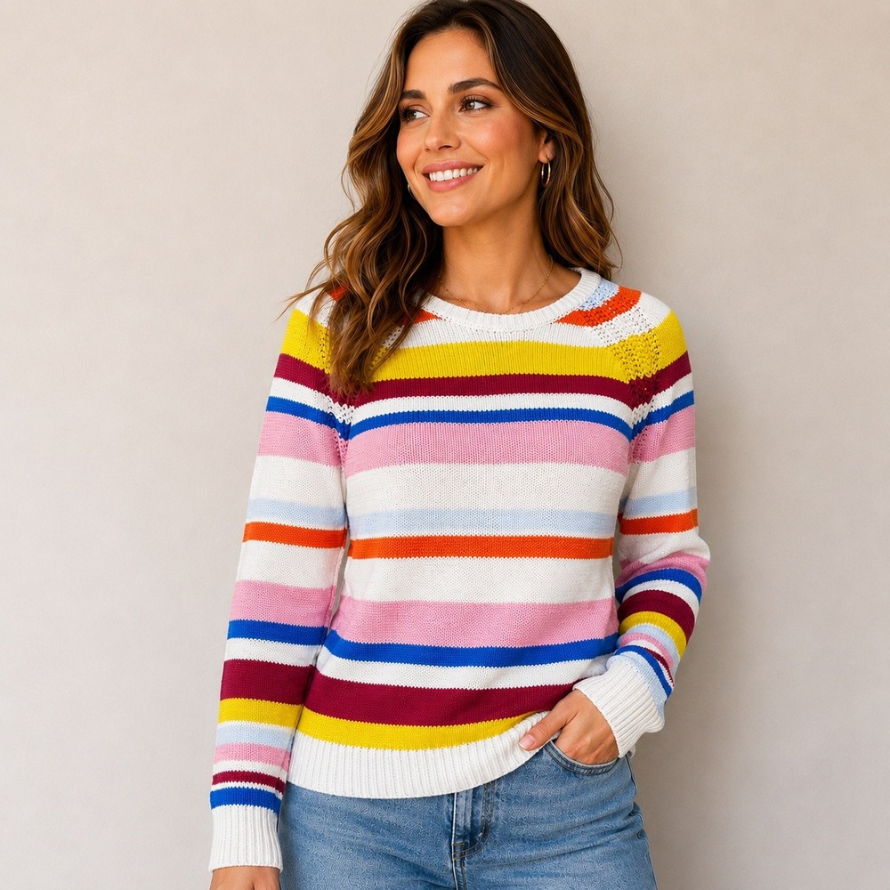 GAP Womens XS Multicolor Stripe Cotton Knit Crewneck Sweater Pullover Preppy - Picture 1 of 10